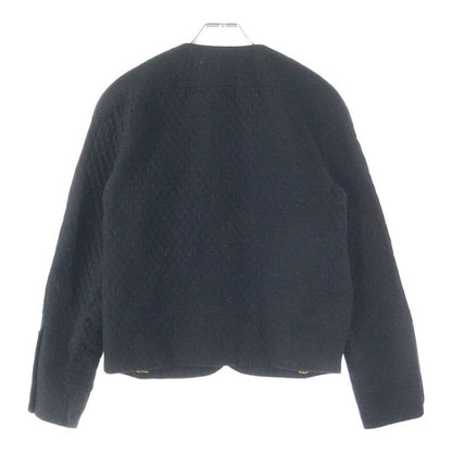 Chanel Coco Mark Button Quilted Collarless Short Jacket Black Women