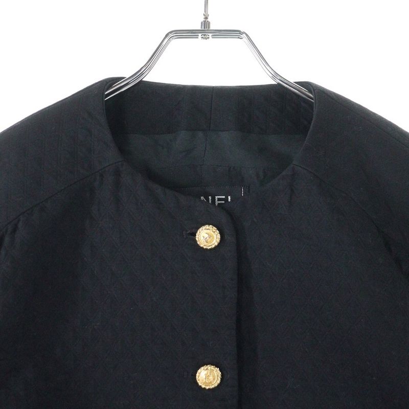 Chanel Coco Mark Button Quilted Collarless Short Jacket Black Women