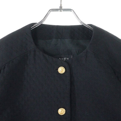 Chanel Coco Mark Button Quilted Collarless Short Jacket Black Women