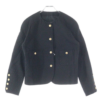 Chanel Coco Mark Button Quilted Collarless Short Jacket Black Women