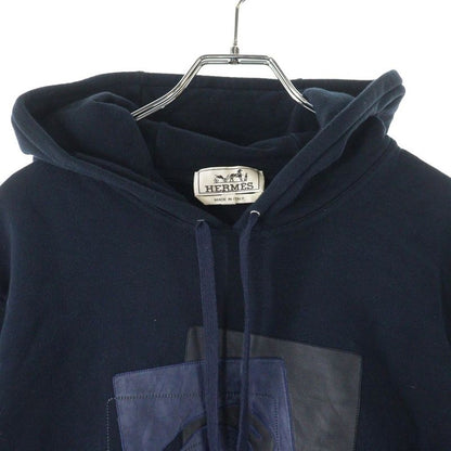 Hermes Leather Patch Stitch Design Pullover Sweatshirt Hoodie Navy