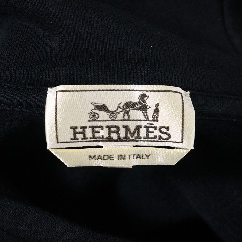 Hermes Leather Patch Stitch Design Pullover Sweatshirt Hoodie Navy