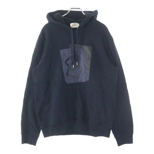 Hermes Leather Patch Stitch Design Pullover Sweatshirt Hoodie Navy