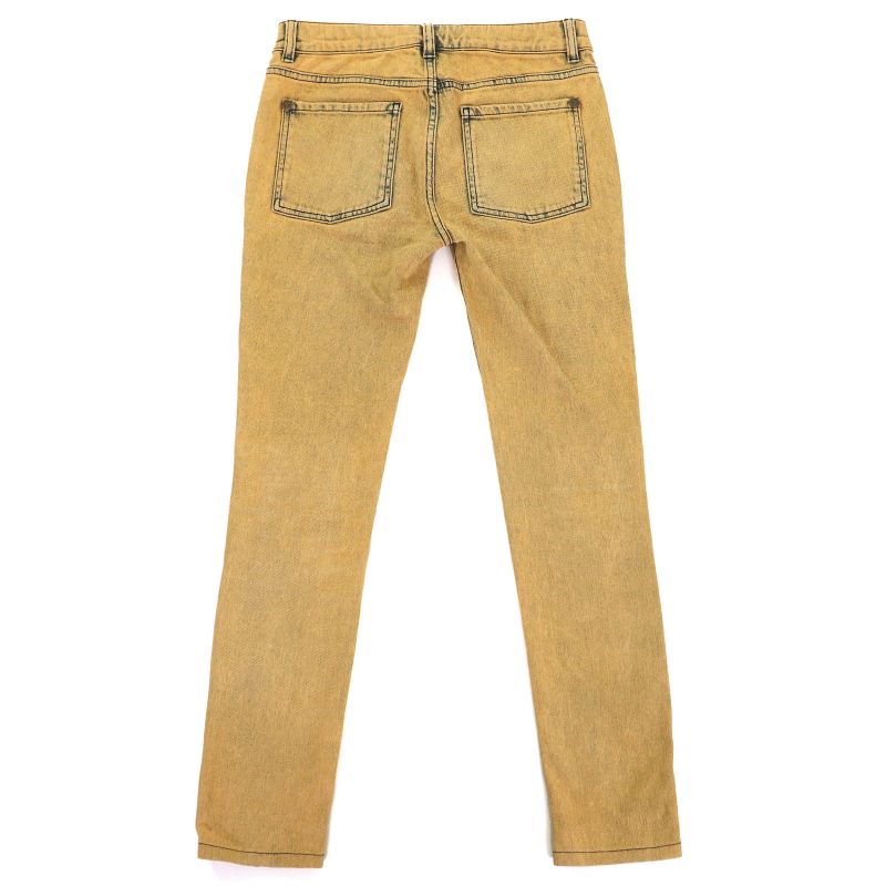 CHANEL P49877 Cotton Coco Mark Button Skinny Denim Pants Yellowish 34 Made In
