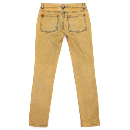 CHANEL P49877 Cotton Coco Mark Button Skinny Denim Pants Yellowish 34 Made In