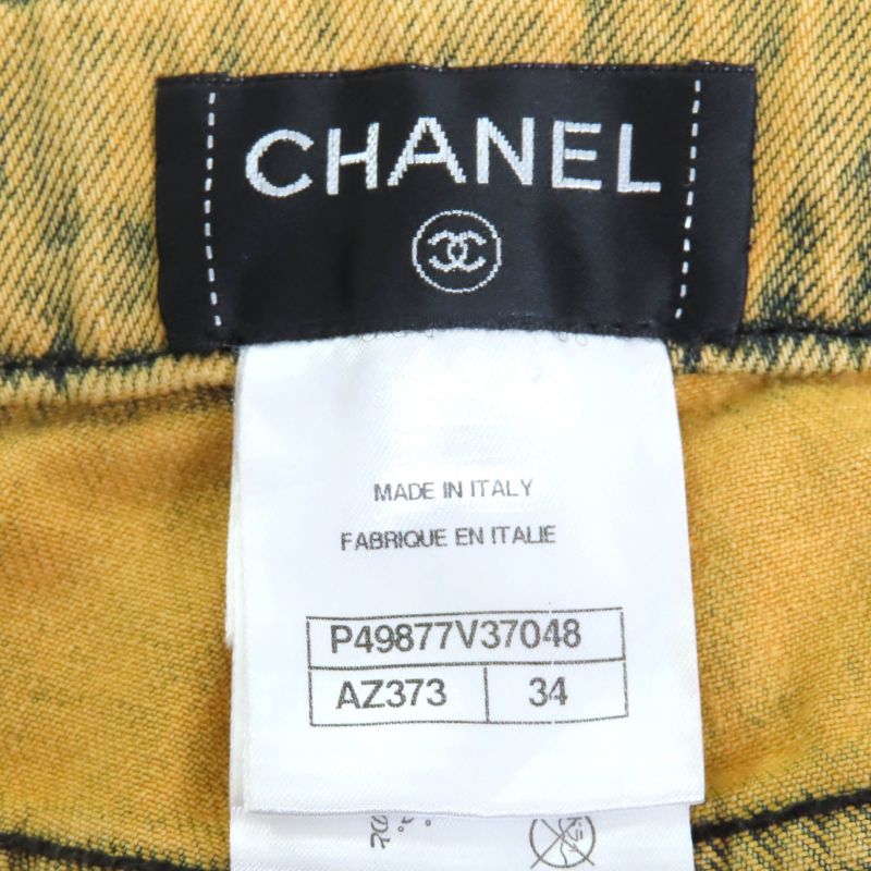 CHANEL P49877 Cotton Coco Mark Button Skinny Denim Pants Yellowish 34 Made In