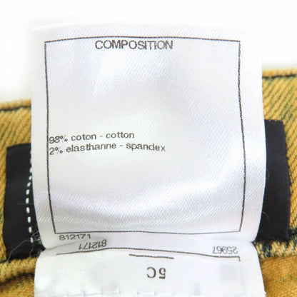 CHANEL P49877 Cotton Coco Mark Button Skinny Denim Pants Yellowish 34 Made In