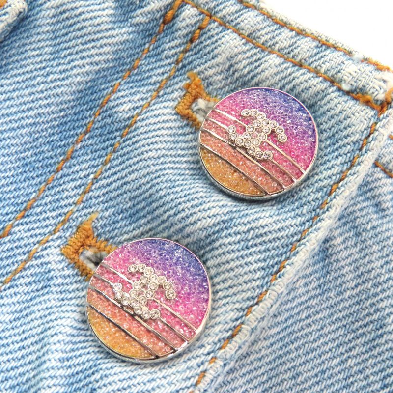 CHANEL 24SS 24C P76403 Cotton Rhinestone Coco Button Coco Mark Patch Denim