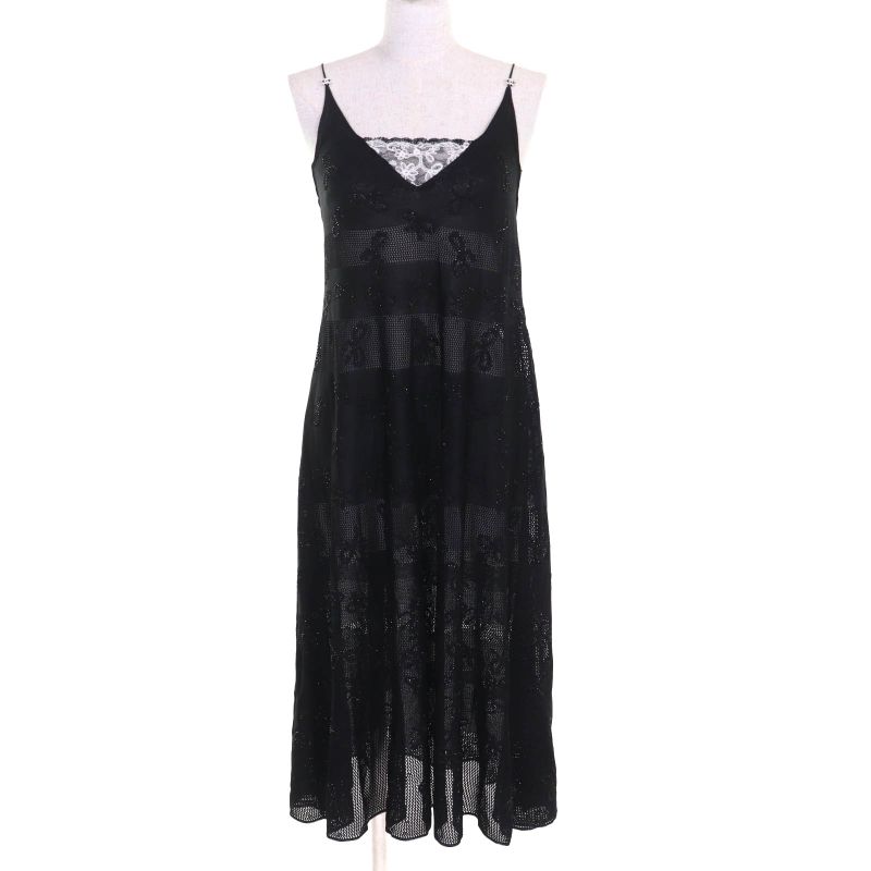CHANEL 2024 P76998 Rhinestone Coco Mark Part Ribbon Allover Cami Dress Black