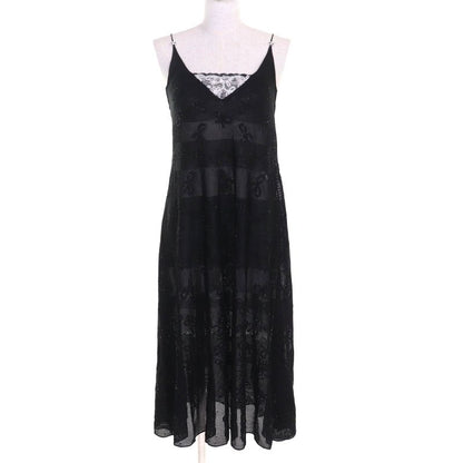 CHANEL 2024 P76998 Rhinestone Coco Mark Part Ribbon Allover Cami Dress Black