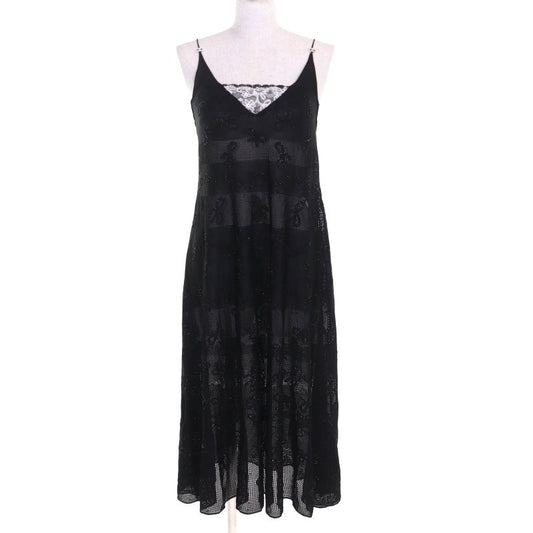 CHANEL 2024 P76998 Rhinestone Coco Mark Part Ribbon Allover Cami Dress Black