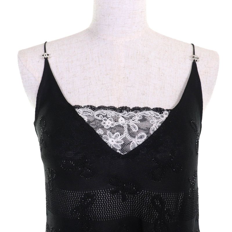 CHANEL 2024 P76998 Rhinestone Coco Mark Part Ribbon Allover Cami Dress Black