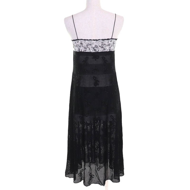 CHANEL 2024 P76998 Rhinestone Coco Mark Part Ribbon Allover Cami Dress Black
