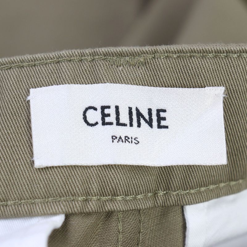 Celine 2n886383u 100% Cotton Eddie Period Logo Button One Tuck Slacks Khaki 28