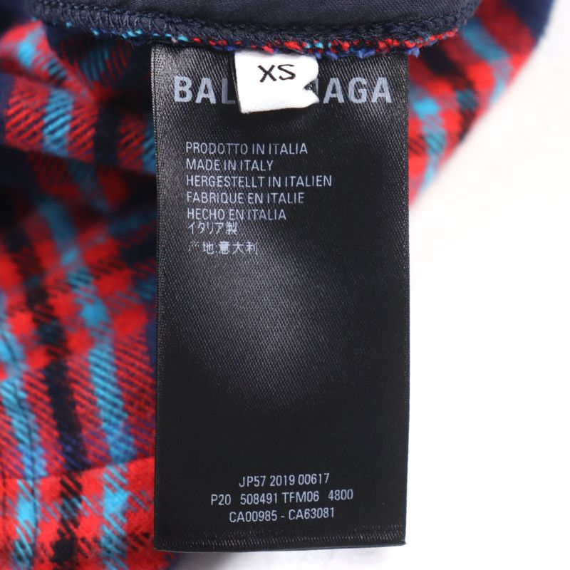 Balenciaga 508491 Check Flannel PANT Cotton Logo Embroidery Hem Zip Check Easy