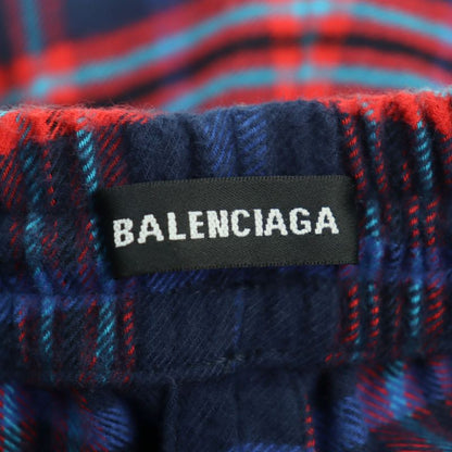 Balenciaga 508491 Check Flannel PANT Cotton Logo Embroidery Hem Zip Check Easy