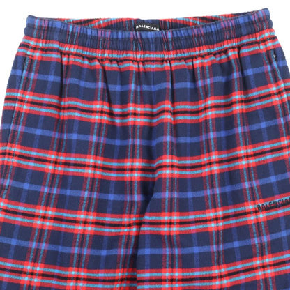 Balenciaga 508491 Check Flannel PANT Cotton Logo Embroidery Hem Zip Check Easy