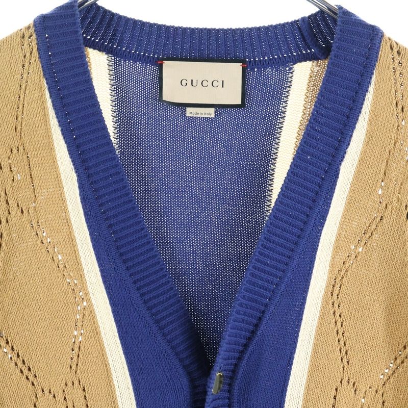 Gucci 21AW GG Cardigan GG Stitch Knit Cardigan Navy/brown 655105 Xkbwe