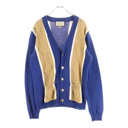 Gucci 21AW GG Cardigan GG Stitch Knit Cardigan Navy/brown 655105 Xkbwe