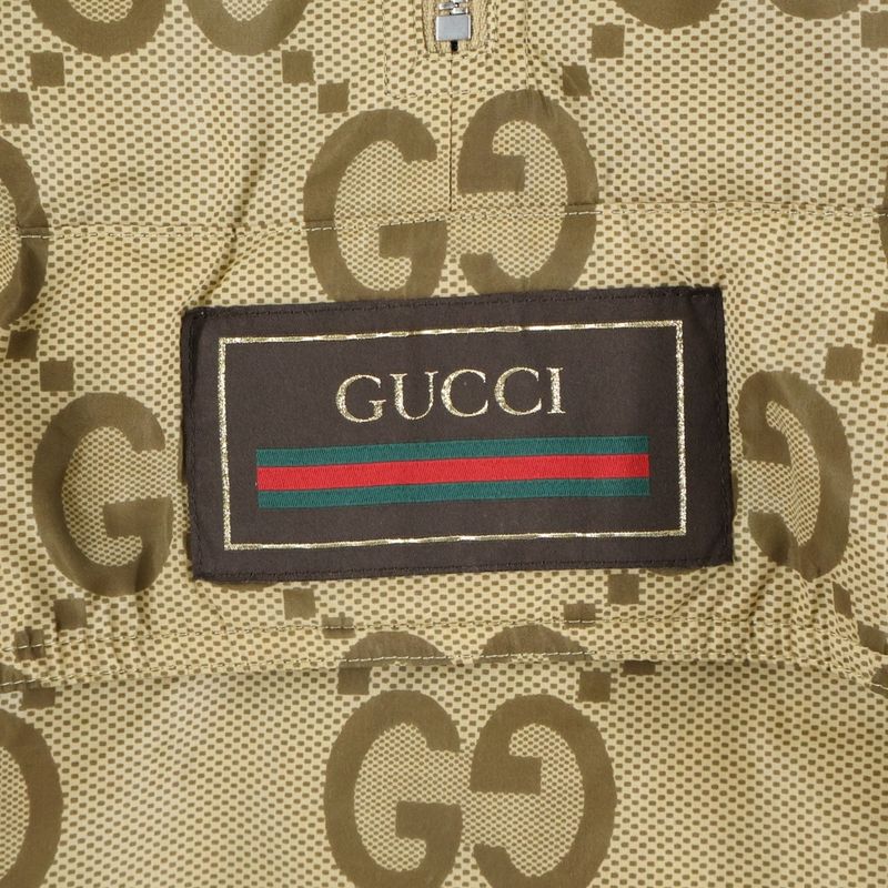 Gucci Jumbo GG Back Embroidery Nylon Half Zip Pullover Hoodie Jacket Beige