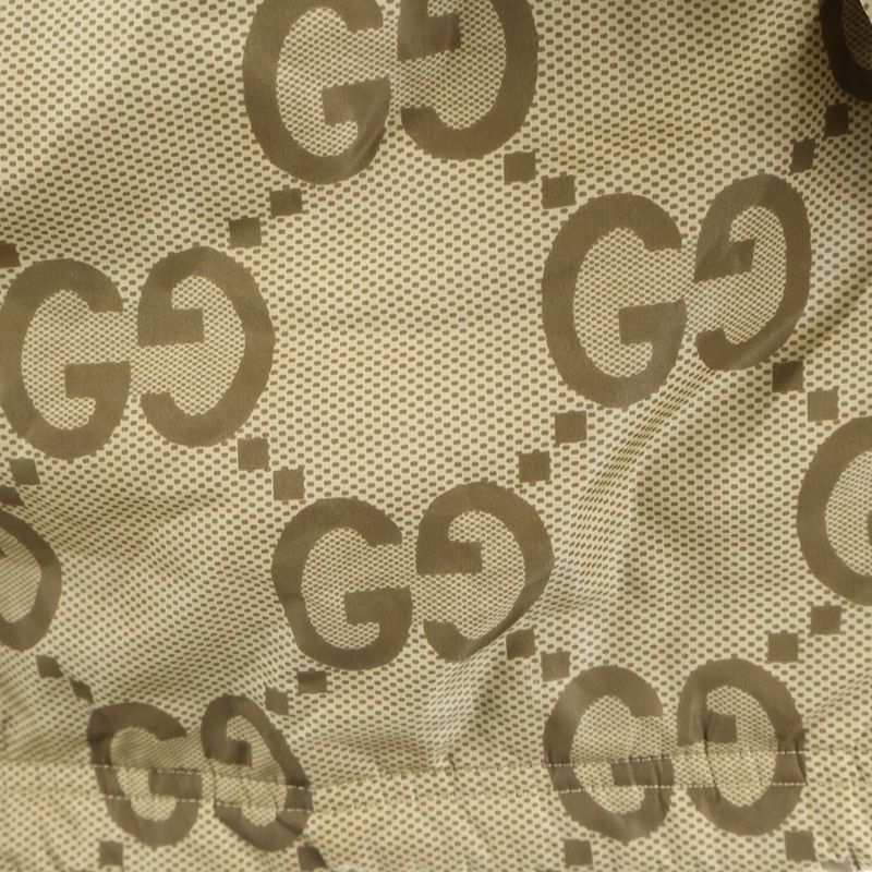 Gucci Jumbo GG Back Embroidery Nylon Half Zip Pullover Hoodie Jacket Beige