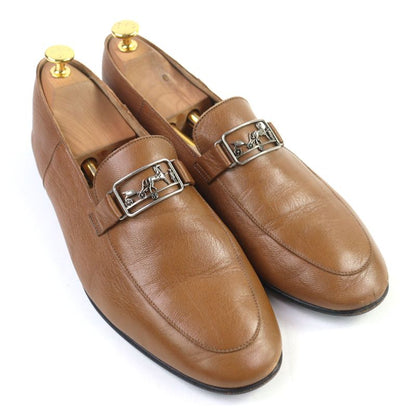 Hermes Carriage Hardware Slip-on Loafers Leather Shoes Brown 44