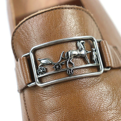 Hermes Carriage Hardware Slip-on Loafers Leather Shoes Brown 44