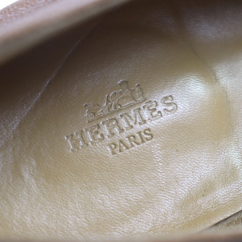 Hermes Carriage Hardware Slip-on Loafers Leather Shoes Brown 44