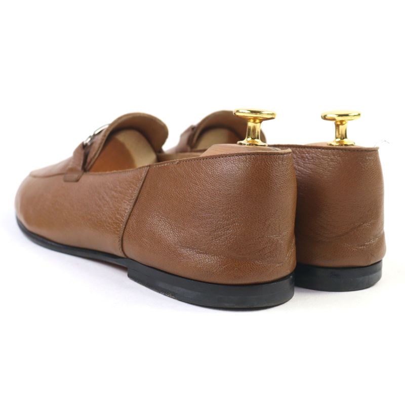 Hermes Carriage Hardware Slip-on Loafers Leather Shoes Brown 44