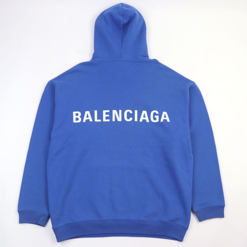 Balenciaga 570811 Cotton Logo Print Pullover Hoodie Blue M