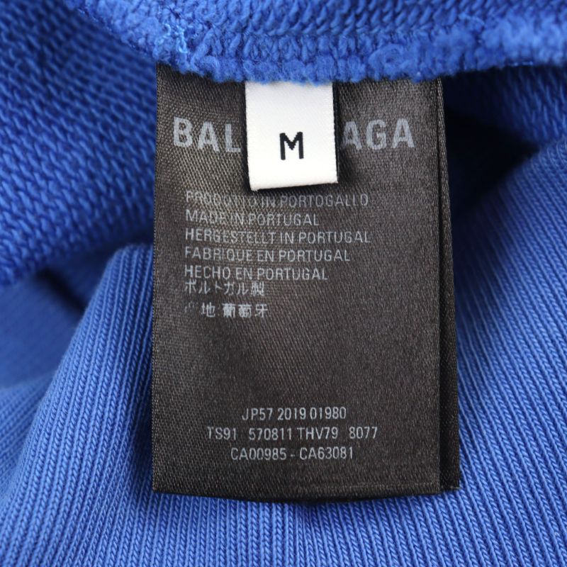 Balenciaga 570811 Cotton Logo Print Pullover Hoodie Blue M