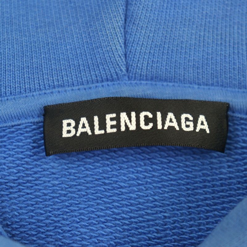 Balenciaga 570811 Cotton Logo Print Pullover Hoodie Blue M