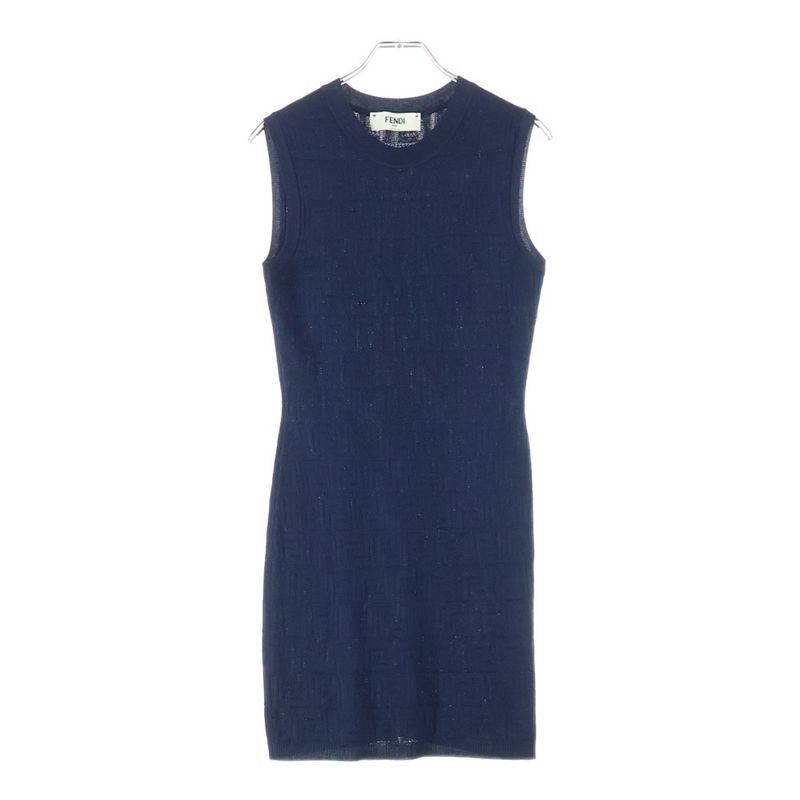 Fendi FF Logo Knit Shirt FF Logo Knit Dress Women's Navy Fzda93 ABWQ