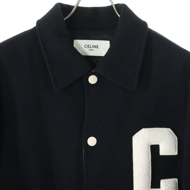 Celine 24SS Baseball Teddy Jacket Baseball Teddy Wool Snap Button Jacket Black