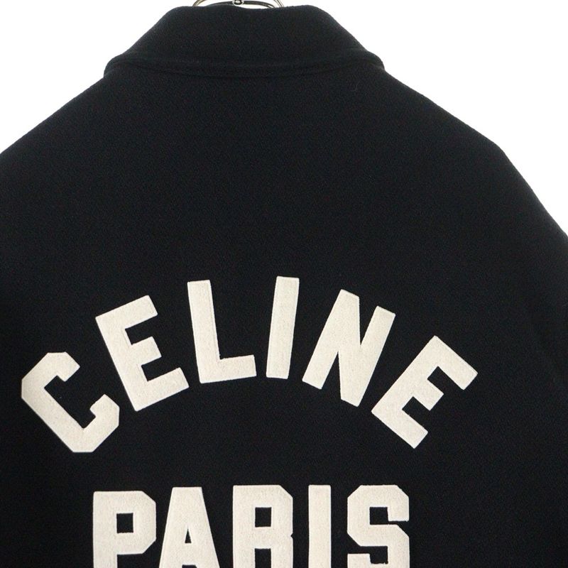 Celine 24SS Baseball Teddy Jacket Baseball Teddy Wool Snap Button Jacket Black