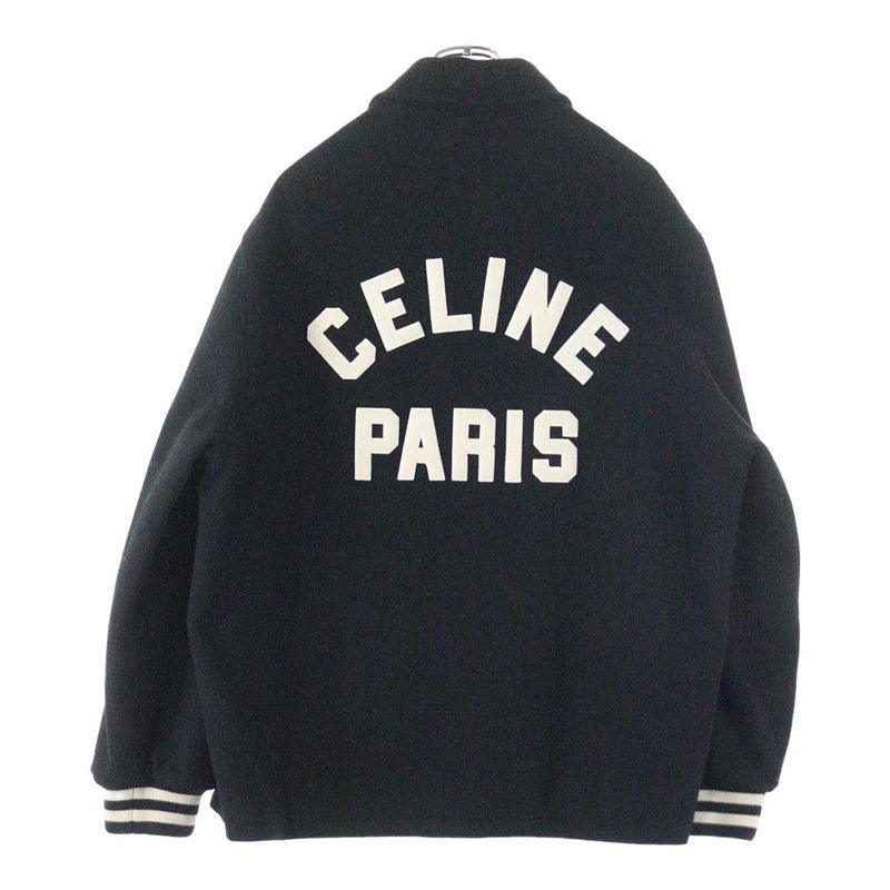 Celine 24SS Baseball Teddy Jacket Baseball Teddy Wool Snap Button Jacket Black