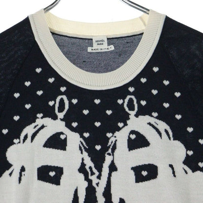 Hermes Brides De GALA Bridesmaid Short Sleeved Cashmere Knit Sweater Black/white