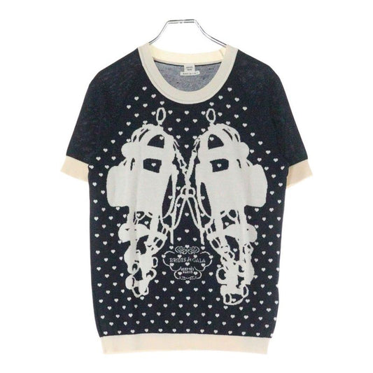 Hermes Brides De GALA Bridesmaid Short Sleeved Cashmere Knit Sweater Black/white