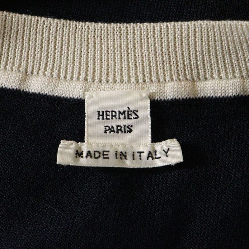 Hermes Brides De GALA Bridesmaid Short Sleeved Cashmere Knit Sweater Black/white