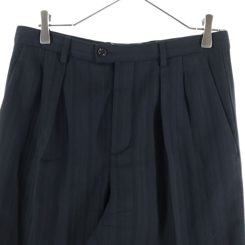 Saint Laurent Paris Striped Front Tucked Slacks Pants Black 682379