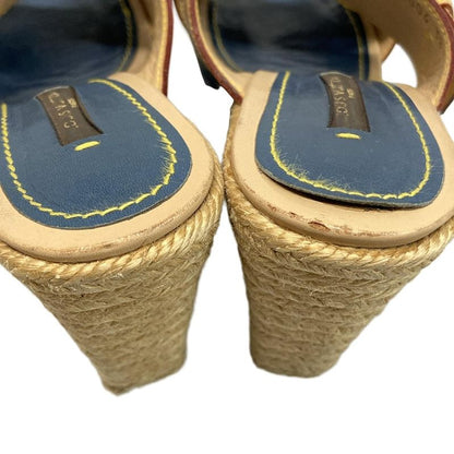 Louis Vuitton Mules 38 Women's Beige and Blue Wedge Sole Linen