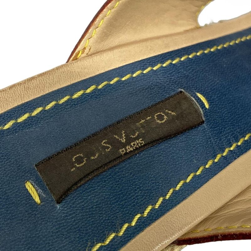 Louis Vuitton Mules 38 Women's Beige and Blue Wedge Sole Linen