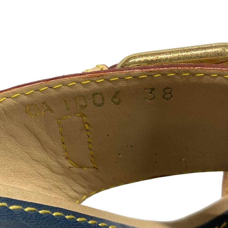 Louis Vuitton Mules 38 Women's Beige and Blue Wedge Sole Linen