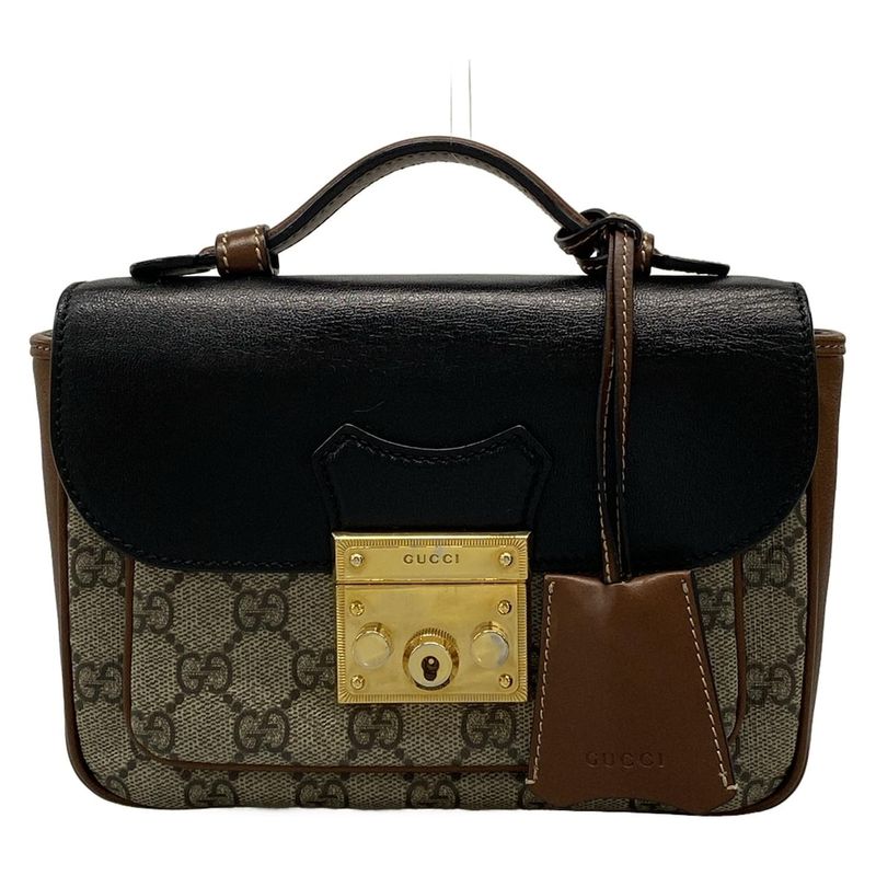 Gucci Handbag Padlock GG Supreme Dark Brown Ivory and Black Leather