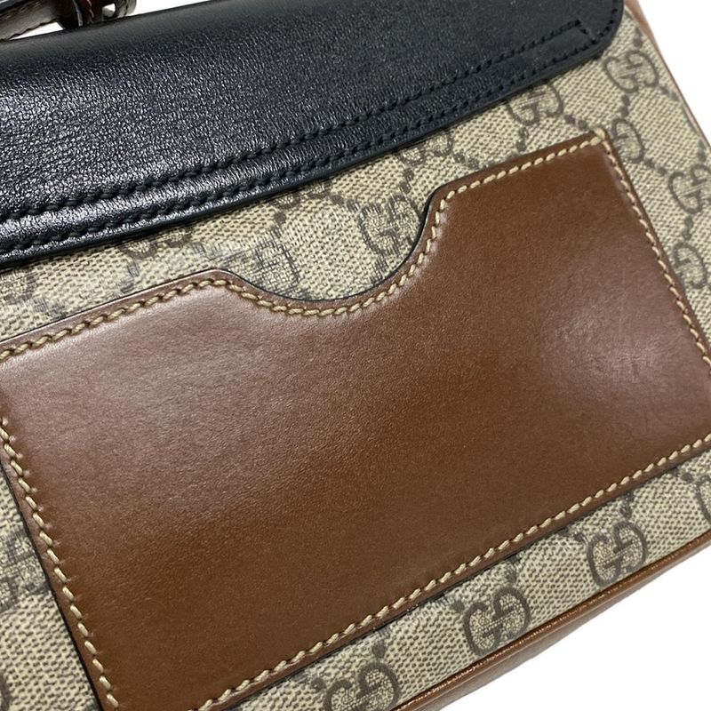 Gucci Handbag Padlock GG Supreme Dark Brown Ivory and Black Leather