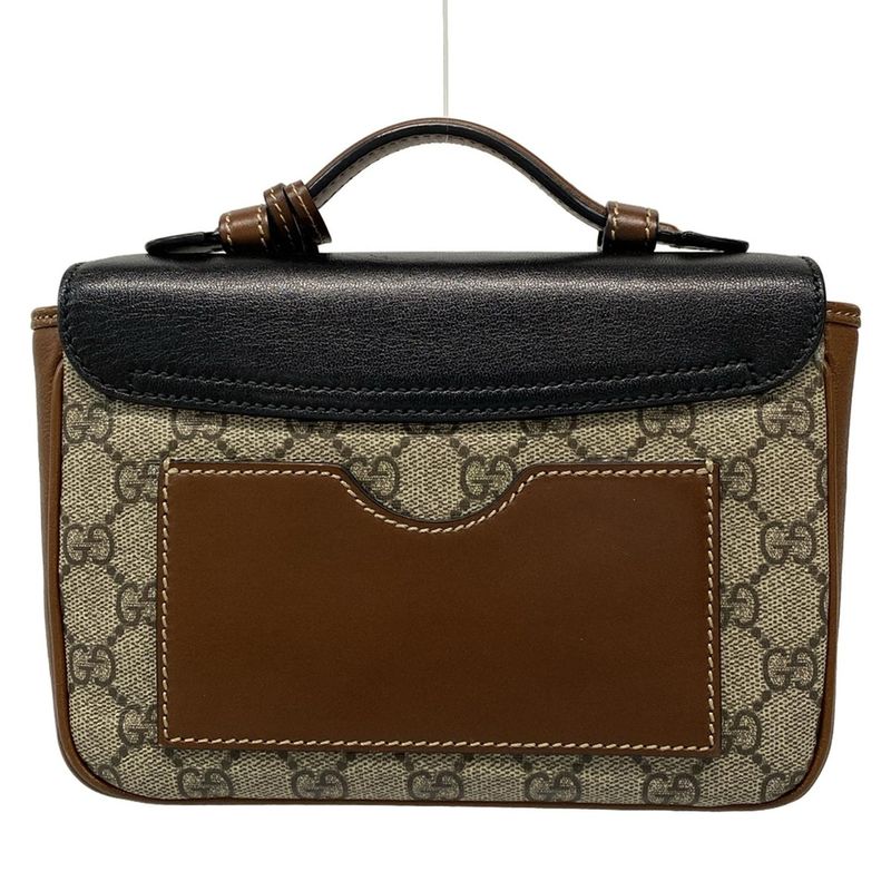 Gucci Handbag Padlock GG Supreme Dark Brown Ivory and Black Leather