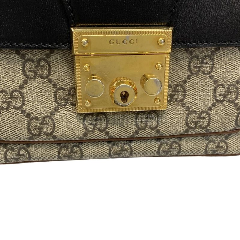 Gucci Handbag Padlock GG Supreme Dark Brown Ivory and Black Leather