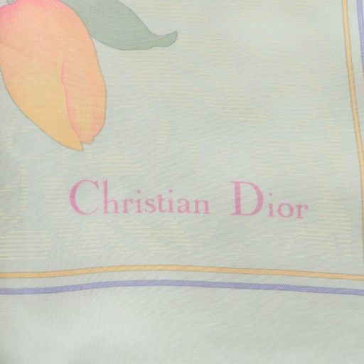 Christian DIOR Scarf Silk Floral Pattern All Over Logo Multicolor XZ - GY18