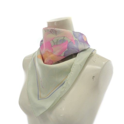 Christian DIOR Scarf Silk Floral Pattern All Over Logo Multicolor XZ - GY18