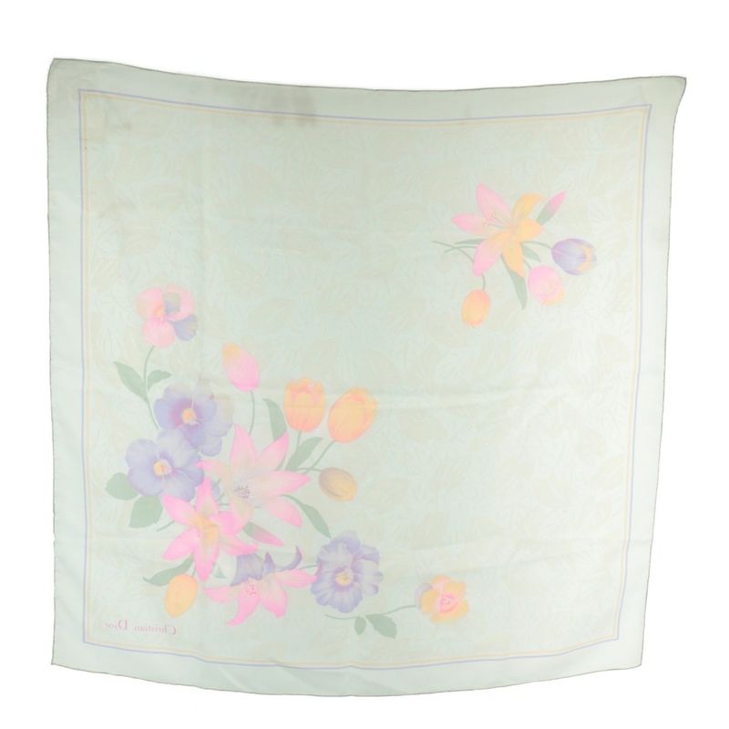 Christian DIOR Scarf Silk Floral Pattern All Over Logo Multicolor XZ - GY18